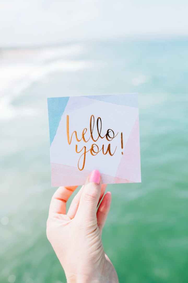 white and pink hello you card